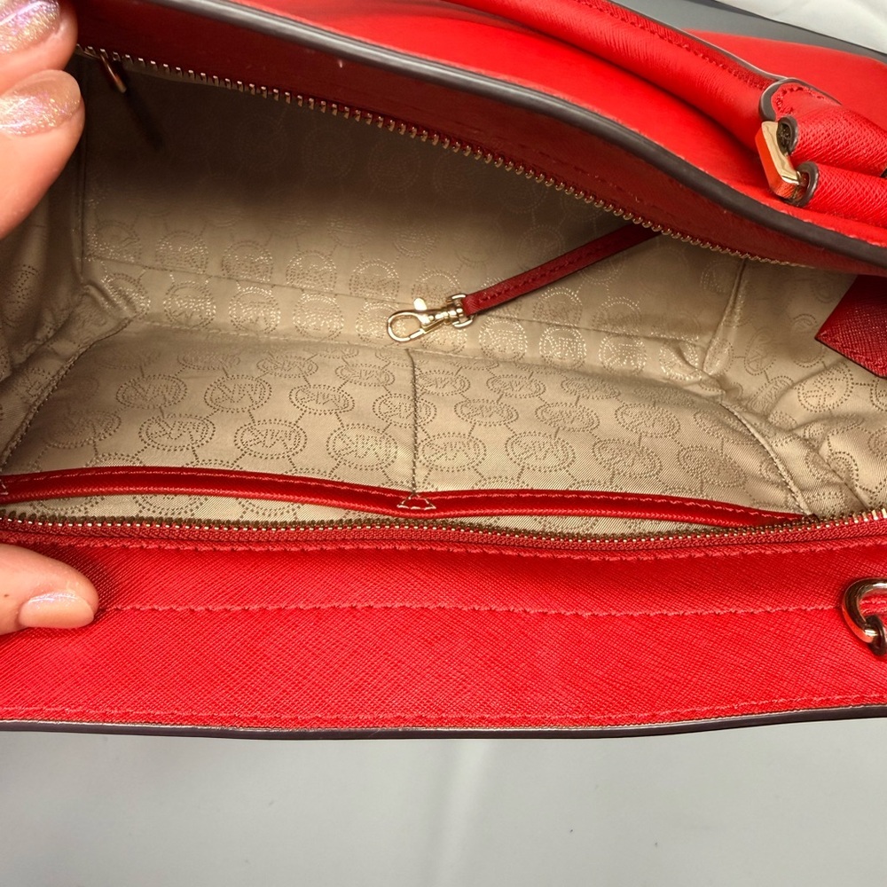 Michael Kors Red Satchel Top Handle Bag & Strap Wallet Set Gold Hardware - Picture 7 of 11